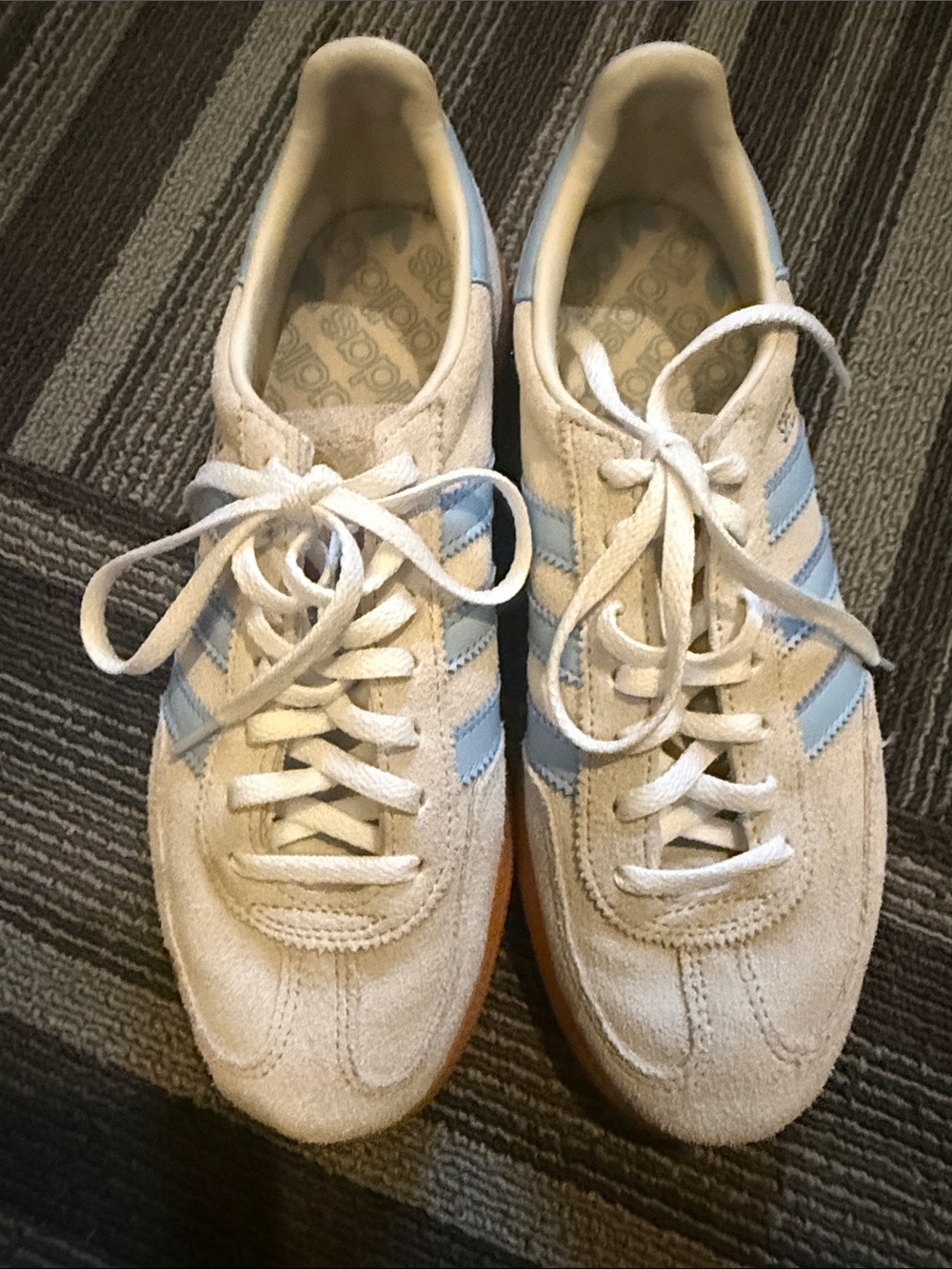 Adidas Spezial Cream Suede Sneakers with Light Blue Stripes Size 6.5